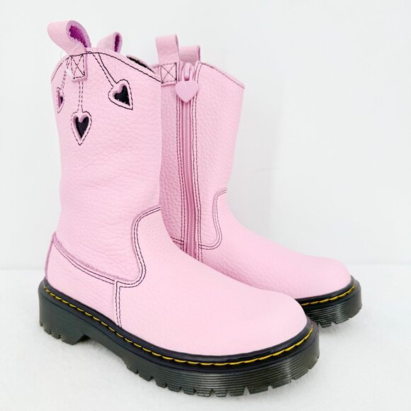 Dr. Martens Girl Pink Bex Heart Leather Boots Size 13 US Zip Side Closure NWOB - Picture 6 of 13